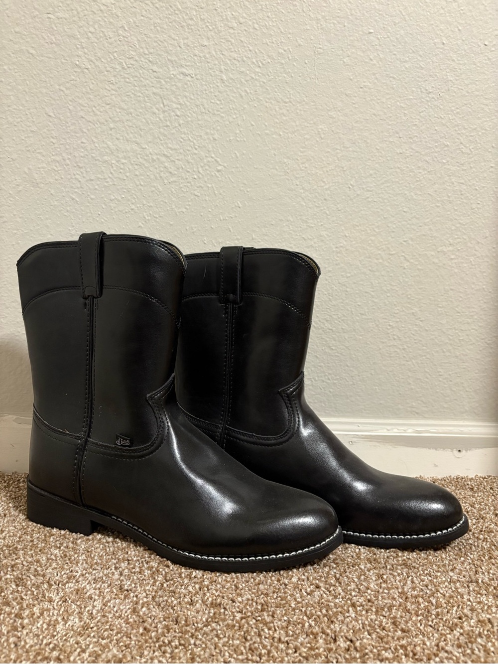Justin Boots Men's Black Leather Western Pull-On Boots